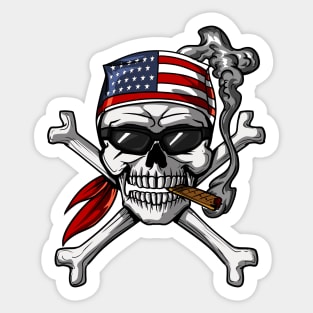 Pirate Skull American Flag Crossbones Sticker